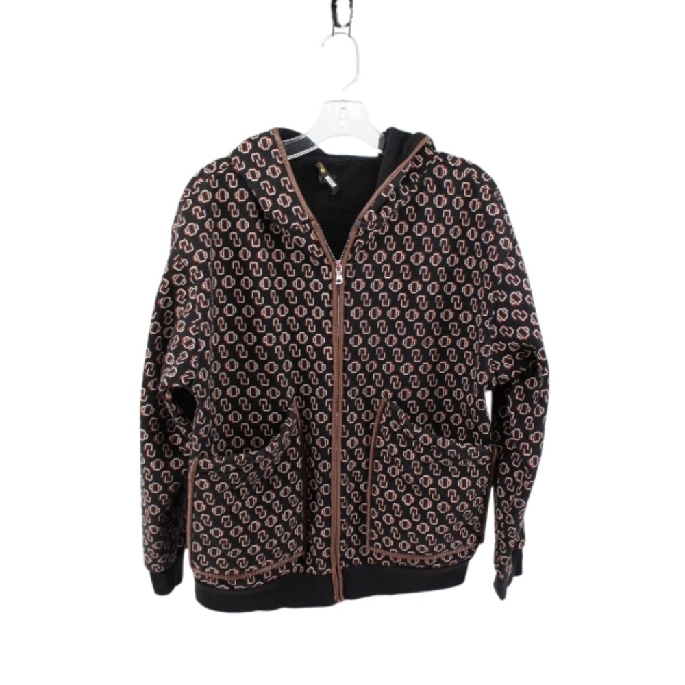 Maje Black Printed Zip Hoodie Sweatshirt Size 0 Cotton Rib Trame Designer (Flaw)